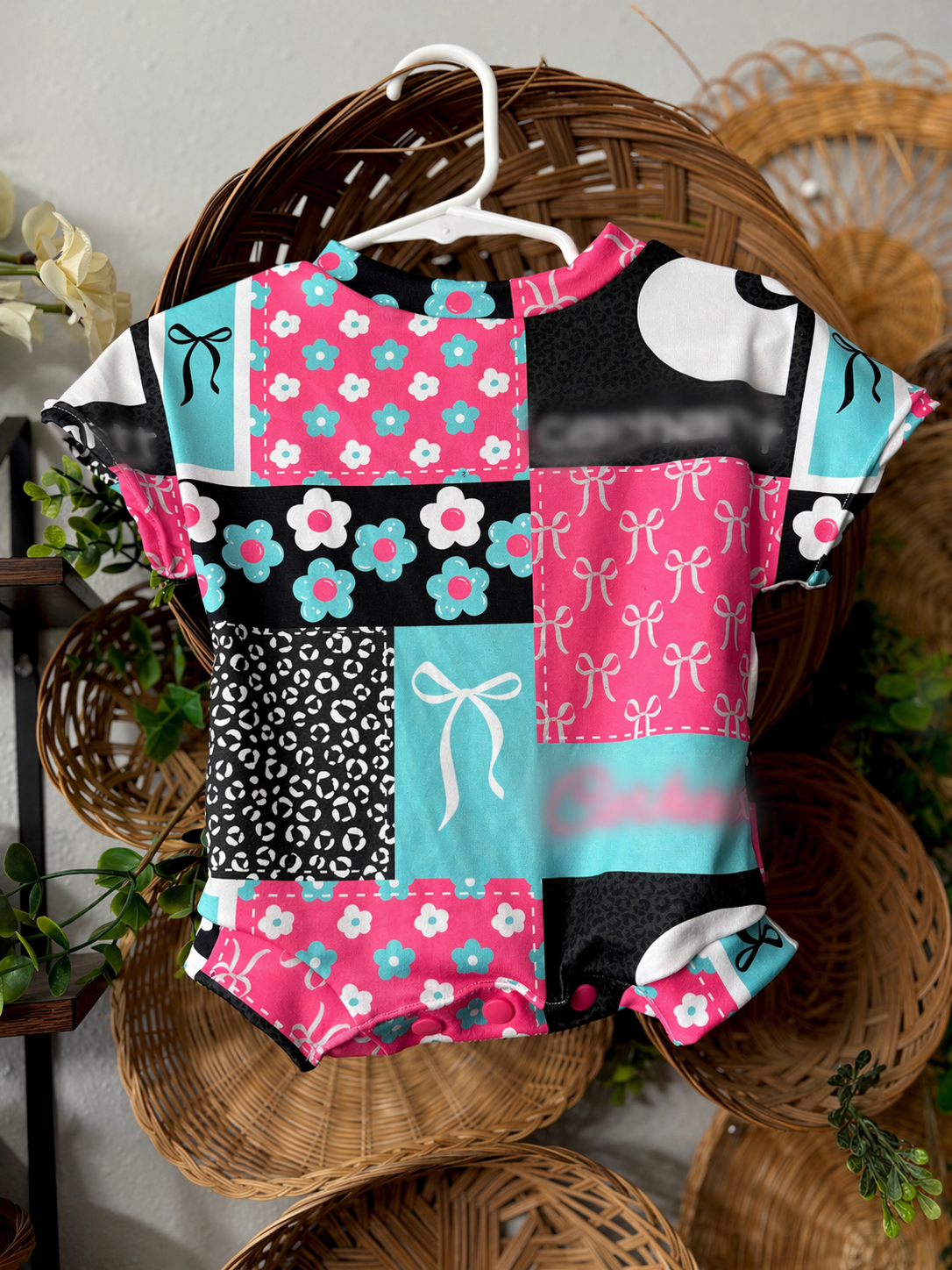 Girly Patchwork CH-Inspired Romper | Handmade | Newborn – 2T
